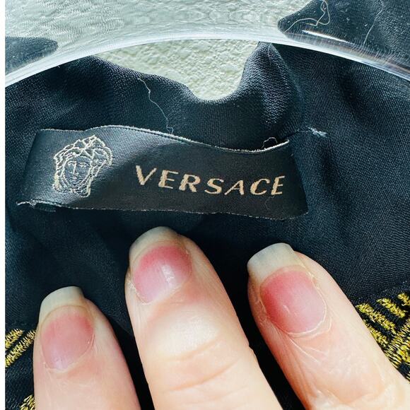 Versace Belted Gold Embroidered Black Wool Blend Kimono Jacket M - Picture 8 of 14